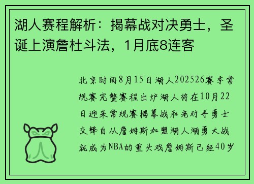 湖人赛程解析:揭幕战对决勇士,圣诞上演詹杜斗法,1月底8连客 湖人赛程解析:揭幕战对决勇士,圣诞上演詹杜斗法,1月底8连客